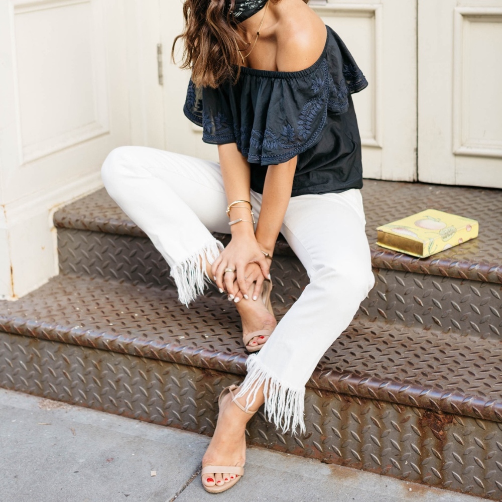 3x1 Fringe Hem High-Waisted White Jeans